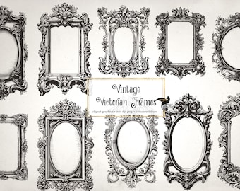 Vintage Victorian Frames Clipart - shabby clip art graphics and collage sheets for altered art or junk journals instant download