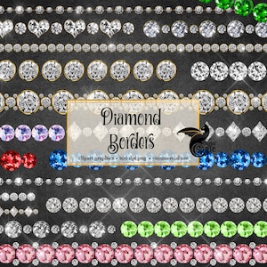 Diamond Borders Clipart - Rhinestone strands wedding clipart, valentine clip art, diamond bling sparkle png instant download commercial use