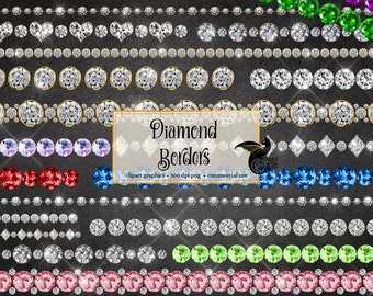 Diamond Rhinestone Borders Clipart - Gold & White Gold Sparkle PNG (Digital Download)