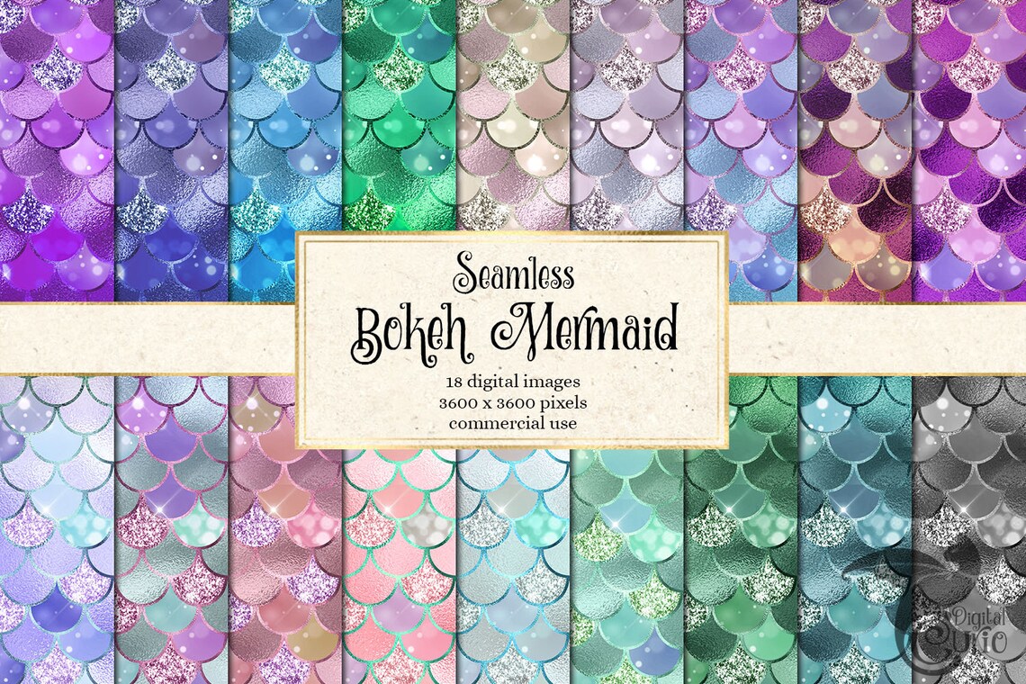 Bokeh Mermaid Scales Digital Paper Seamless Mermaid Tail - Etsy