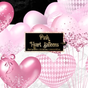 Pink Heart Balloons Clipart - digitale clip art graphics voor uitnodigingen voor een feest en ontwerpen voor commercieel gebruik