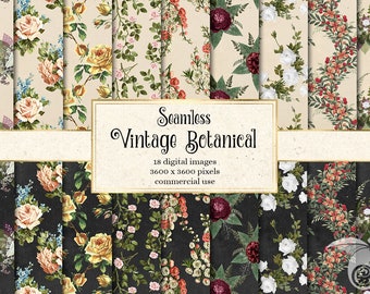Vintage Floral Digitales Papier, nahtlose botanische Hintergründe (Digitaler Download)