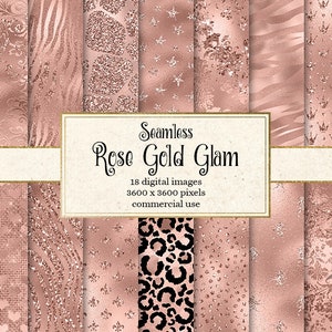 Rose Gold Glam Digital Paper, roségouden glitter metallic folie plakboekpakket, texturen achtergronden, bladgoud roze glitter achtergronden