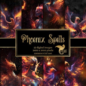 Phoenix Spells Digital Paper - dark galaxy magique floral grunge textures imprimable scrapbook papier arrière-plans téléchargement immédiat