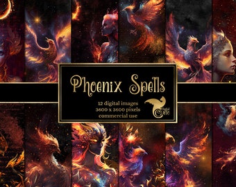 Phoenix Spells Digital Paper – Galaxy Grunge Scrapbook Backgrounds (Digital Download)