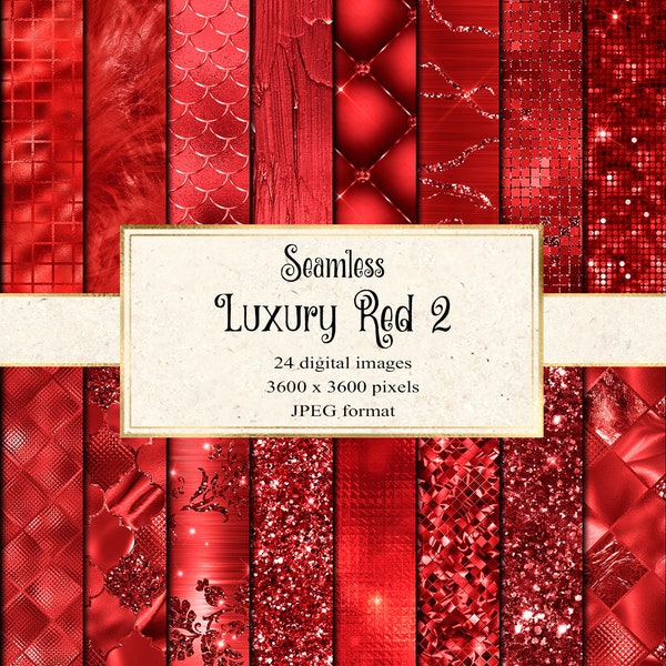 Luxury Red Digital Paper 2, seamless cherry red sequin textures and glitter with quilted tufted backgrounds