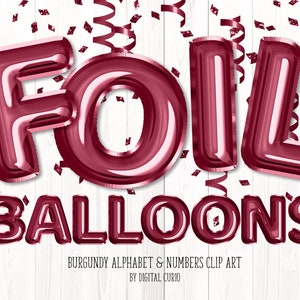 Burgundy Foil Balloon Alphabet Clip Art - digitale instant download graphics in PNG-indeling voor commercieel gebruik, feest- en feestontwerpen