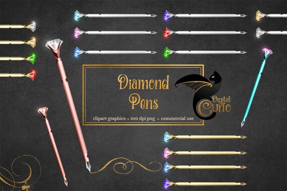 Diamond Pens Clipart, Bling Art Graphics (Digital Download)