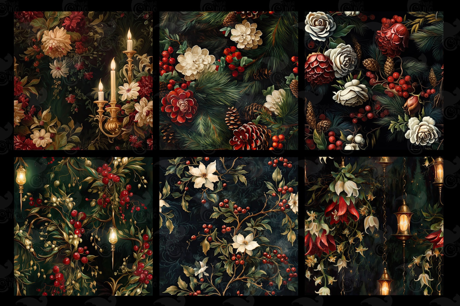 Dark Fantasy Christmas Digital Paper, Gothic Rococo Textures (set 5) - Etsy