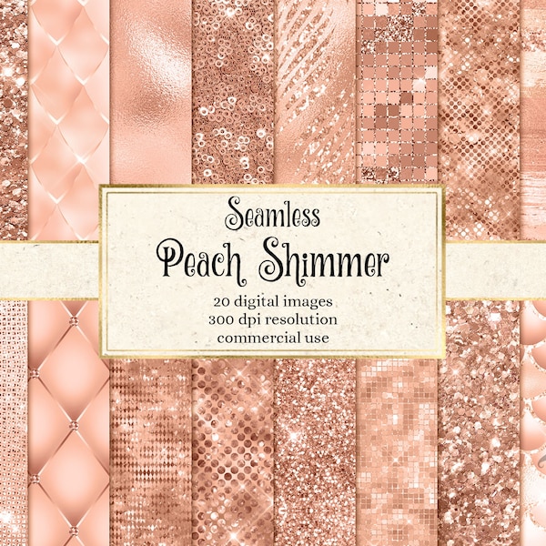 Peach Shimmer Digital Paper - seamless metallic sparkle textures with sequins, glitter and foil instant download for commercial use