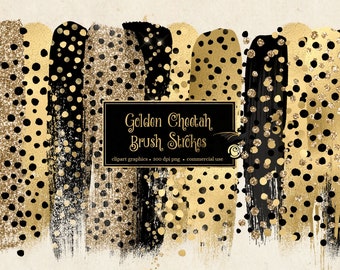 Gold Cheetah Brush Strokes Clipart, Glitter Foil (Digital Download)
