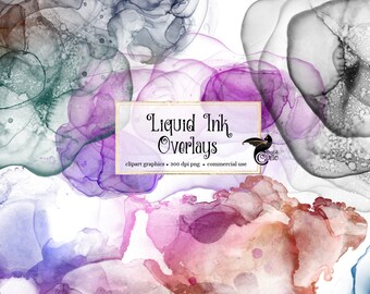 Liquid Ink Overlays, Watercolor Texture Clipart (PNG Digital Overlays)