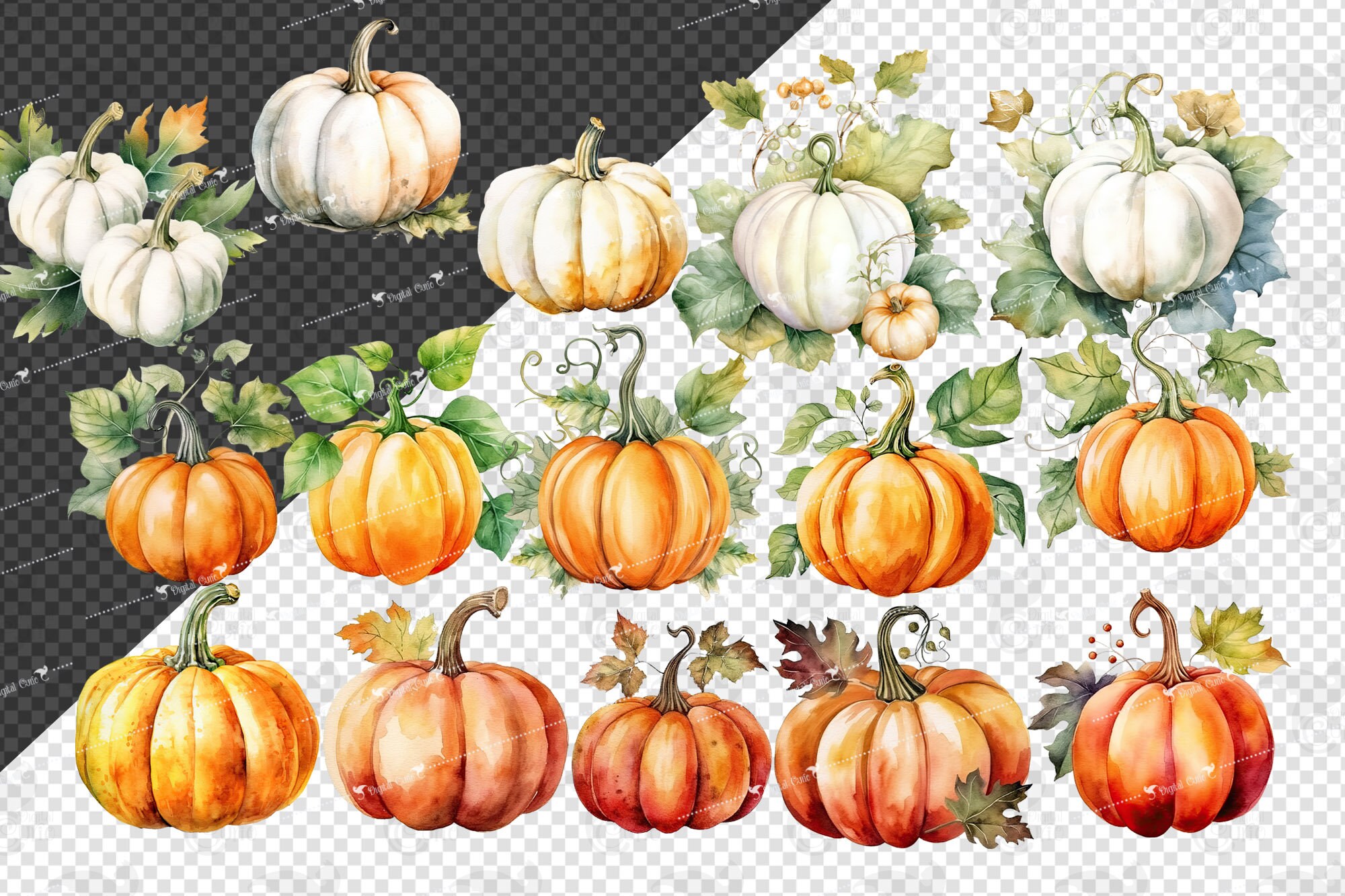Watercolor Pumpkin Clipart - Autumn Watercolor in PNG Format Instant ...
