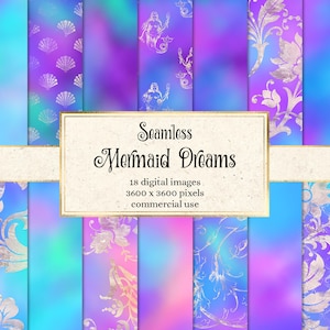 Mermaid Dreams Digital Paper, Ombre Gold Foil, Scrapbook (Digital Download)