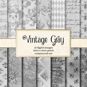 Vintage grijs digitaal papier, rustieke grijze texturen, noodlijdende antieke achtergronden, grijs afdrukbaar plakboekpapier, commercieel gebruik