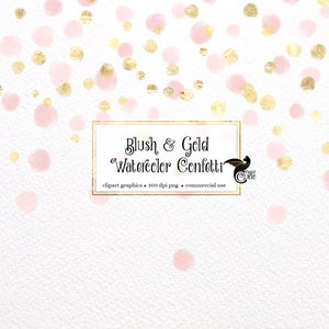 Erröten und Gold Aquarell Konfetti Overlays Clipart, rosa und goldene Kreise, Polka Dot ClipArt, Baby-Dusche-Einladungen, digitale Überlagerungen