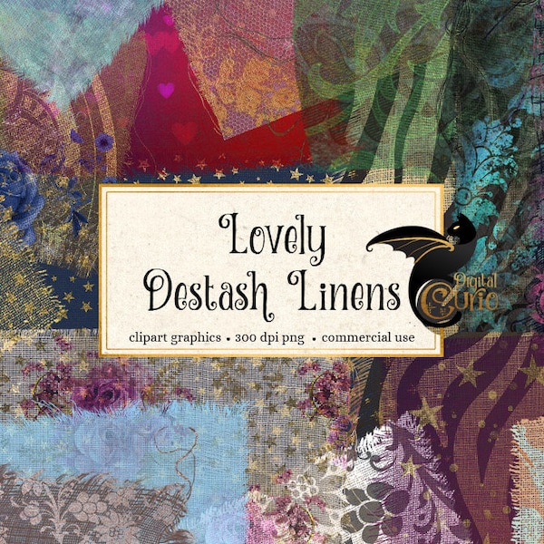 Lovely Destash Linen Overlays, sheer gold and floral fabric scraps clipart, digital overlays, transparent background PNG instant download