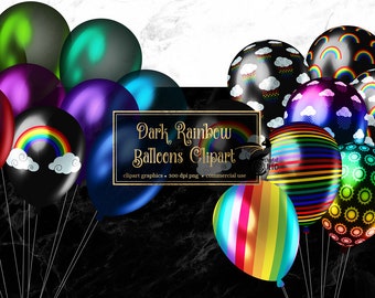 Imágenes prediseñadas de globos arcoíris oscuros – Gráficos para fiestas, uso comercial (descarga digital)