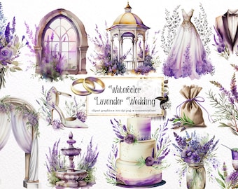 Watercolor Lavender Wedding Clipart – Provence Floral PNG (Digital Download)