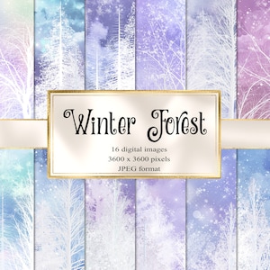 Winter Forest Digital Paper - fondos de copo de nieve de bosque de hoja perenne descarga instantánea para uso comercial