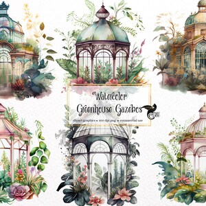 Aquarela Greenhouse Gazebos Clipart - pavilhão de jardim de fadas download instantâneo em formato PNG para uso comercial