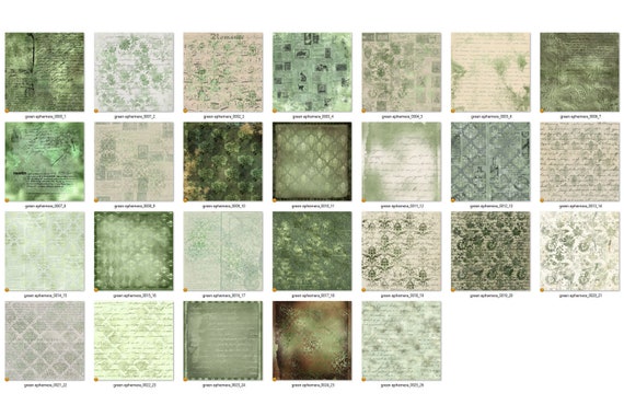 Ornamental Patterns On Grungy Green Backgrounds 6 Printable Ephemera Pages Pastel Green Ornamental Ephemera Pages DIGITAL Paper Pack