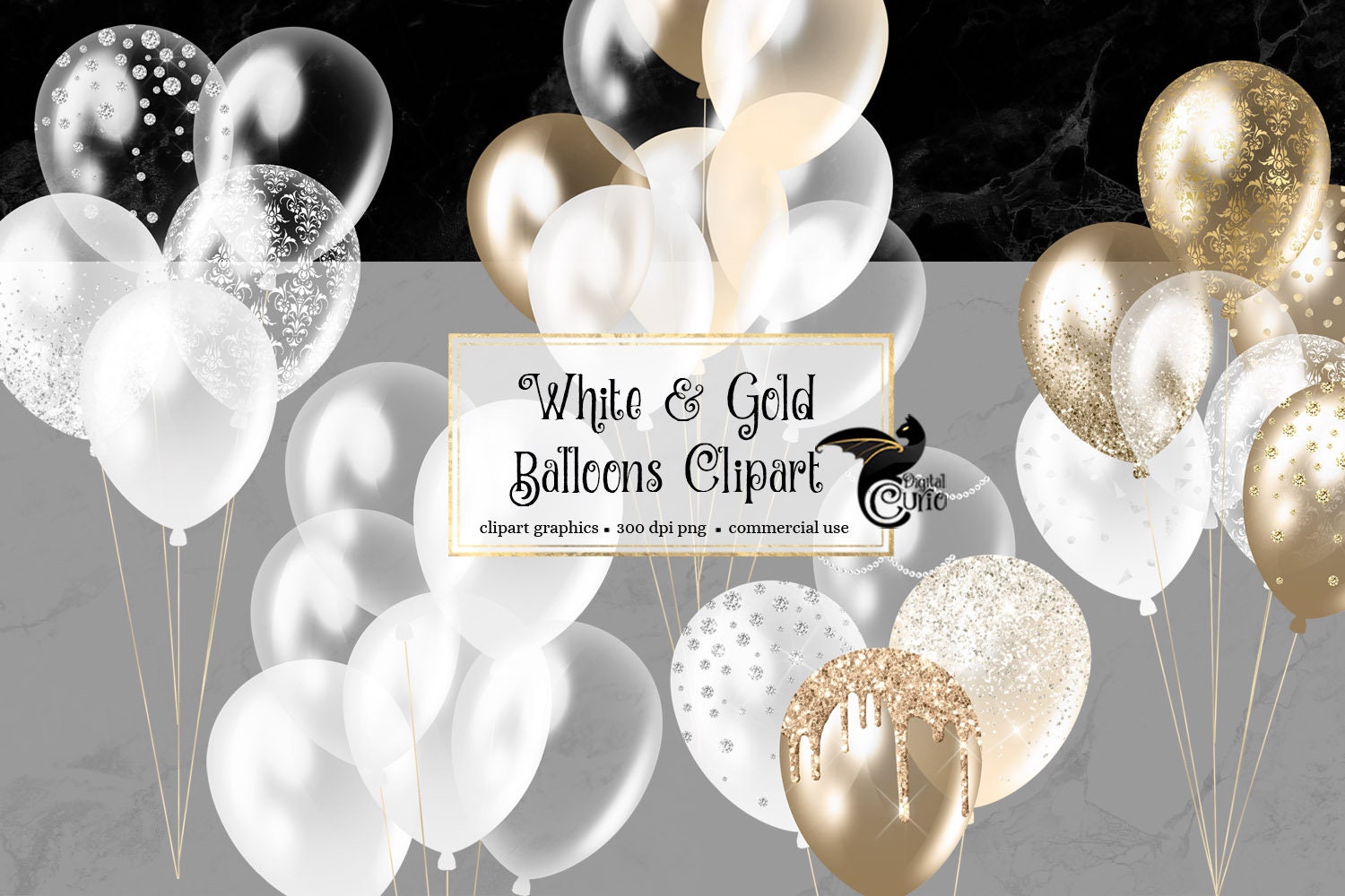 White And Gold Balloons Clipart Gold Glitter And Foil Etsy Singapore