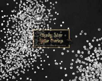Chunky Silver Glitter Overlays, Sparkling PNG Clip Art (Digital Download)