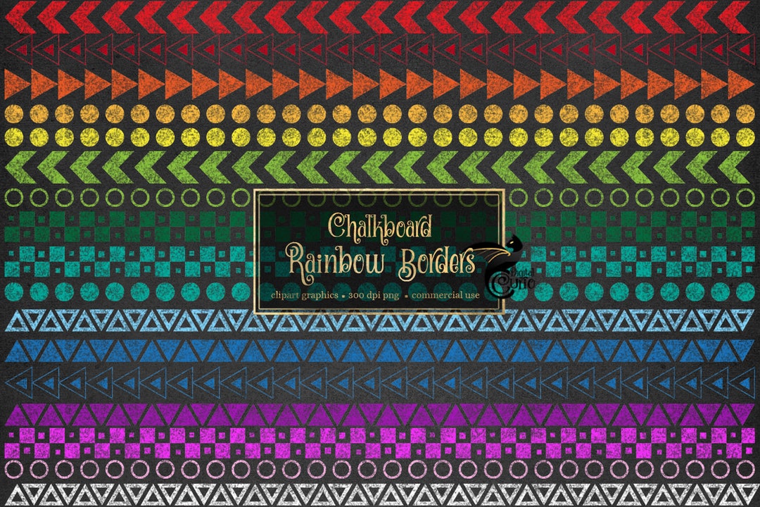 Rainbow Chalkboard Borders Clipart, Rainbow Borders, Geometric Borders