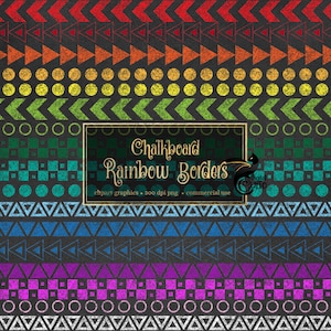 Rainbow Chalkboard Borders Clipart, Rainbow borders, Geometric borders, Border Clip art PNG set for Commercial Use image 1