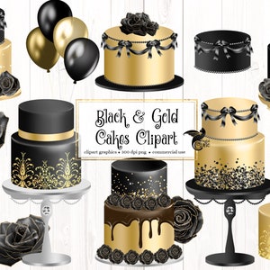 Schwarz und Gold Kuchen Clipart, digitaler sofortiger Download Kuchen Clip Art Grafiken in weinrot schwarz und gold für kommerzielle Nutzung