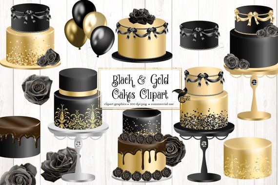 Black and Gold Cakes Clipart, Digital Instant Download Cake Clip Art  Graphics in Wine Red Black and Gold for Commercial Use (Instant Download) 