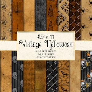 Vintage Halloween Digital Paper Textures, 8 1/2 x 11 antique skull damask and old paper backgrounds, printable halloween scrapbook paper