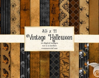 Vintage Halloween Digital Paper, Skull Damask Textures (8.5x11) (Digital Download)