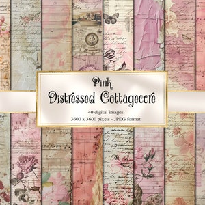 Texturas Cottagecore desgastadas rosas, papel de álbum de recortes vintage de descarga instantánea, texturas de papel viejo en mal estado, fondos imprimibles de decoupage