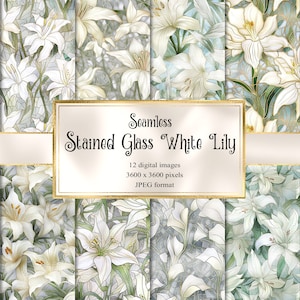 Papel digital de lírio branco de vitral, papel de scrapbook para impressão com texturas perfeitas