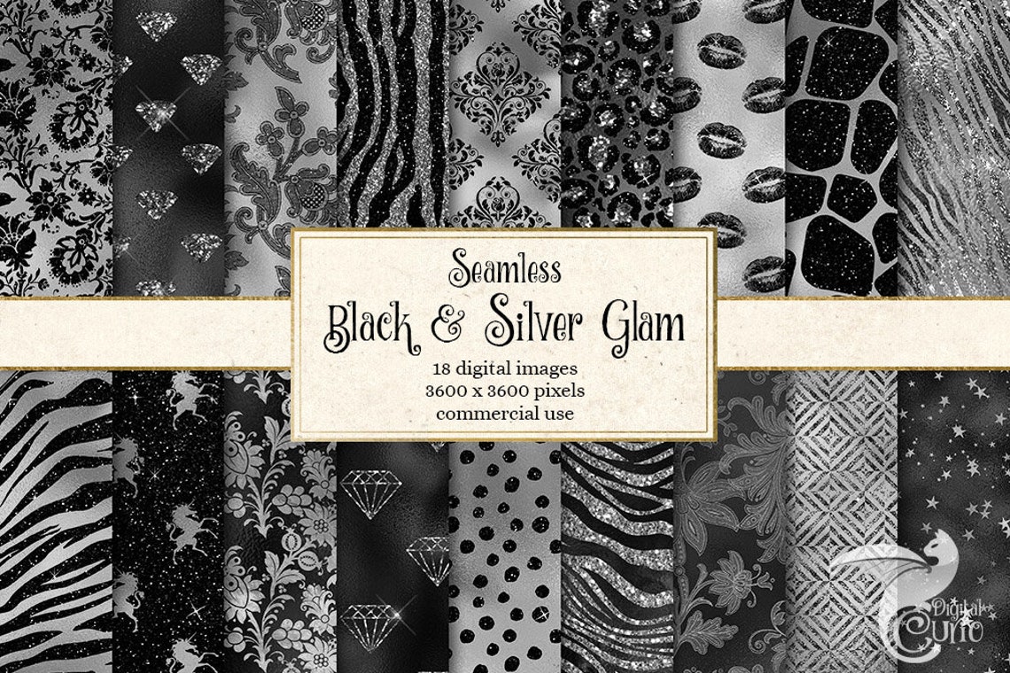 Black and Silver Glam Digital Paper, Glitter Textures (seamless) - Etsy