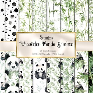 Aquarel Panda Bamboo Digital Paper, naadloze afdrukbare texturen afdrukbaar plakboekpapier