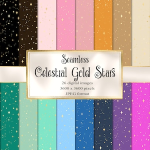 Celestial Gold Star Digital Paper, naadloze achtergronden voor het direct downloaden van afdrukbaar plakboekpapier