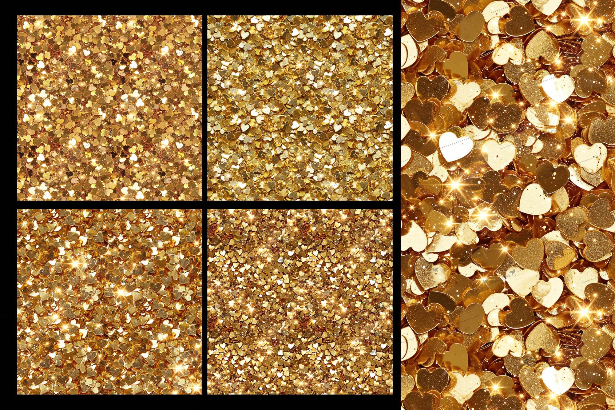 Gold Glitter Heart and Star Digital Paper, Seamless Sparkle Backgrounds ...