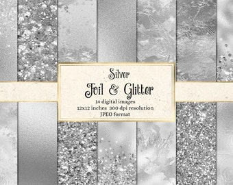 Feuille d'argent et textures scintillantes, arrière-plans de mariage imprimables scintillants numériques, feuille métallique dorée glam numérique