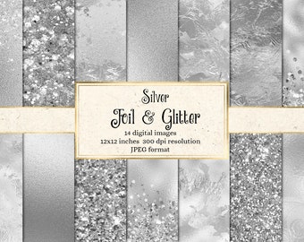 Silver Foil and Glitter Textures, Shimmer Backgrounds (Digital Paper)