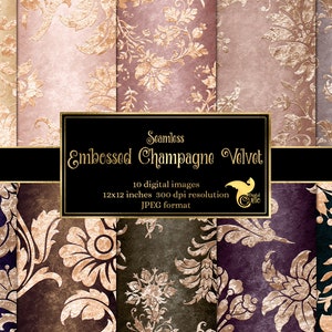 Embossed Champagne Velvet Digital Paper - seamless antique backgrounds instant download for commercial use