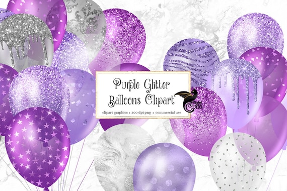 Download Purple Glitter Balloons Clipart Silver Glitter Party Clipart Etsy