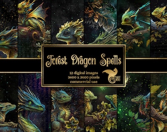 Papel digital Dragón del Bosque – Fondos para álbumes de recortes de Magia Galáctica (Descarga digital)