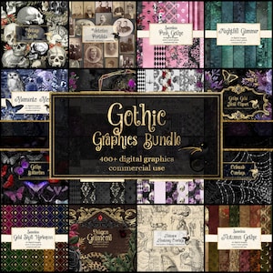 Gothic Graphics Bundle, discount clipart and digital paper, digital scrapbooking, vintage ephemera, rustic digital paper