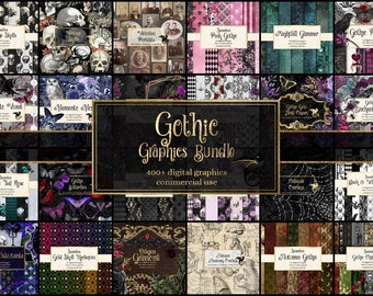 Gothic Graphics Bundle, discount clipart and digital paper, digital scrapbooking, vintage ephemera, rustic digital paper