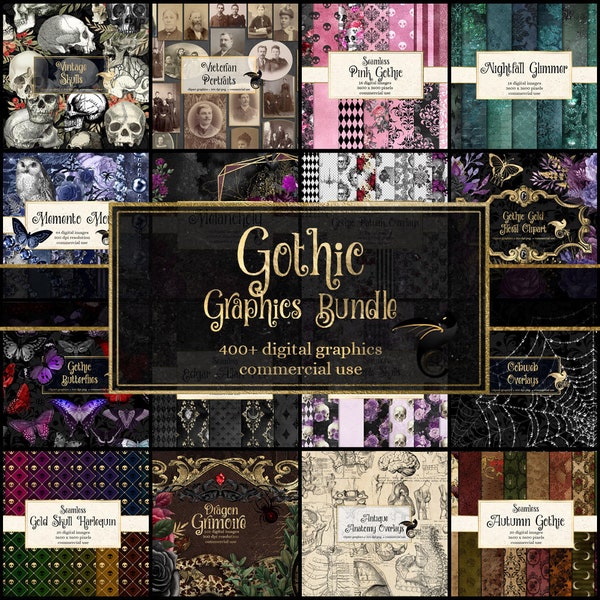 Gothic Graphics Bundle, discount clipart and digital paper, digital scrapbooking, vintage ephemera, rustic digital paper