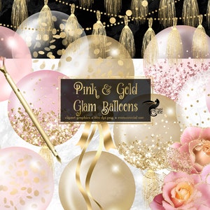 Clipart de ballons Glam rose et or - graphiques numériques d'art de clip pour des invitations de partie et des conceptions commerciales d'utilisation
