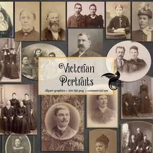 Wiktoriańskie portrety i fotografie Clipart, gotycka wiktoriańska fotografia gabinetowa, czarno-biała sepia vintage antyczny pobierz
